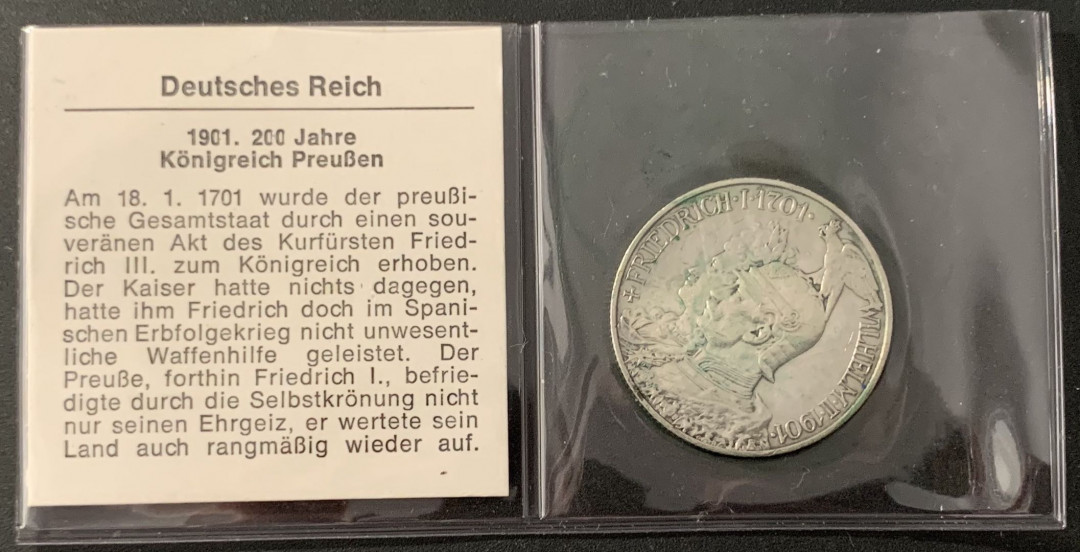 紫瑗钱币—微拍第66期  德国 普鲁士 1901年 建国200周年 2马克 11.11克 0.9银