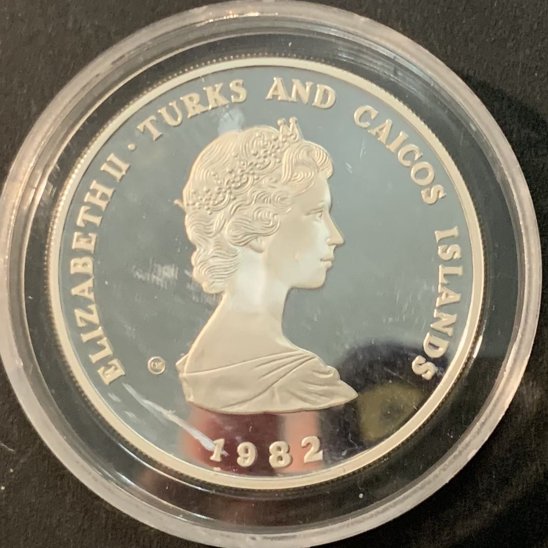 紫瑗钱币—微拍第66期  特克斯与凯恩斯  1982年 国际儿童年 10克朗 23.28克 0.925银 精制