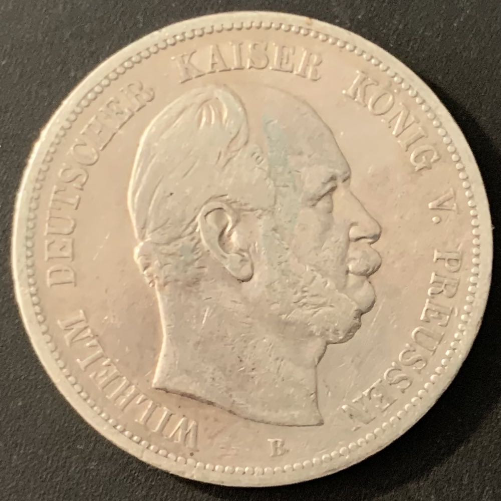 紫瑗钱币—微拍第66期  德国 普鲁士 1875年 威廉一世 5马克 27.77克 0.9银
