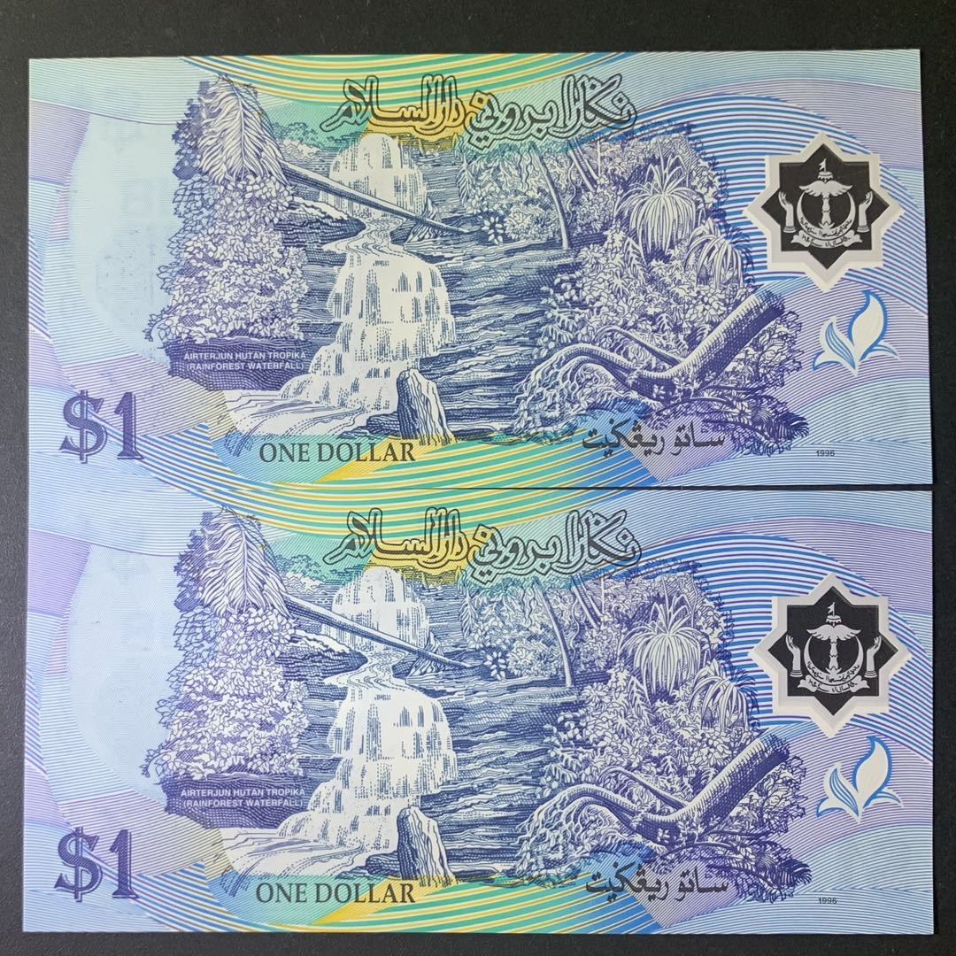 紫瑗钱币—微拍第67期—纸币场 文莱 1996年 1元 塑料钞 2枚一组 UNC P-22a