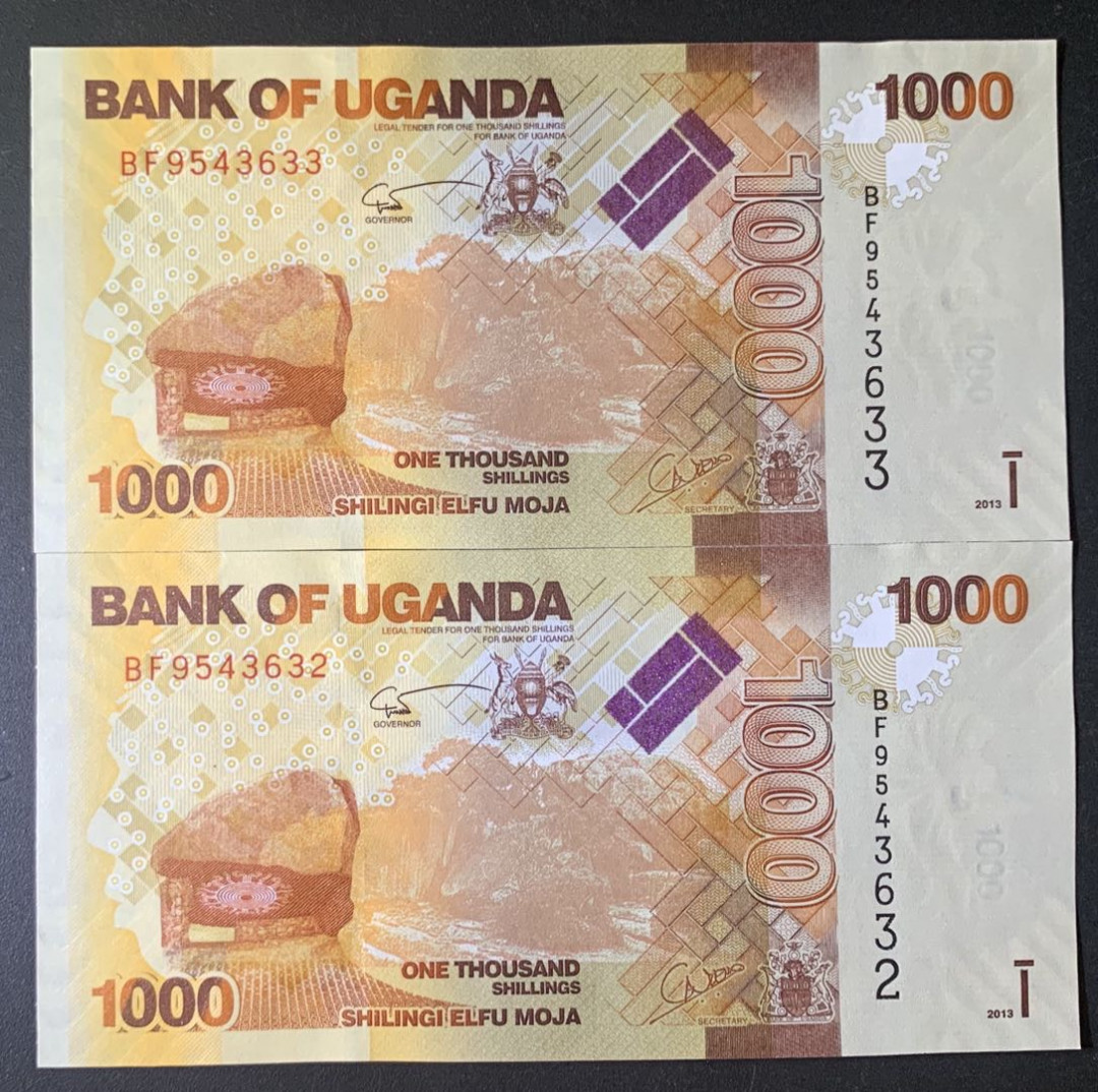 紫瑗钱币—微拍第67期—纸币场 乌干达 2013年 1000先令 2枚一组 UNC P-49b