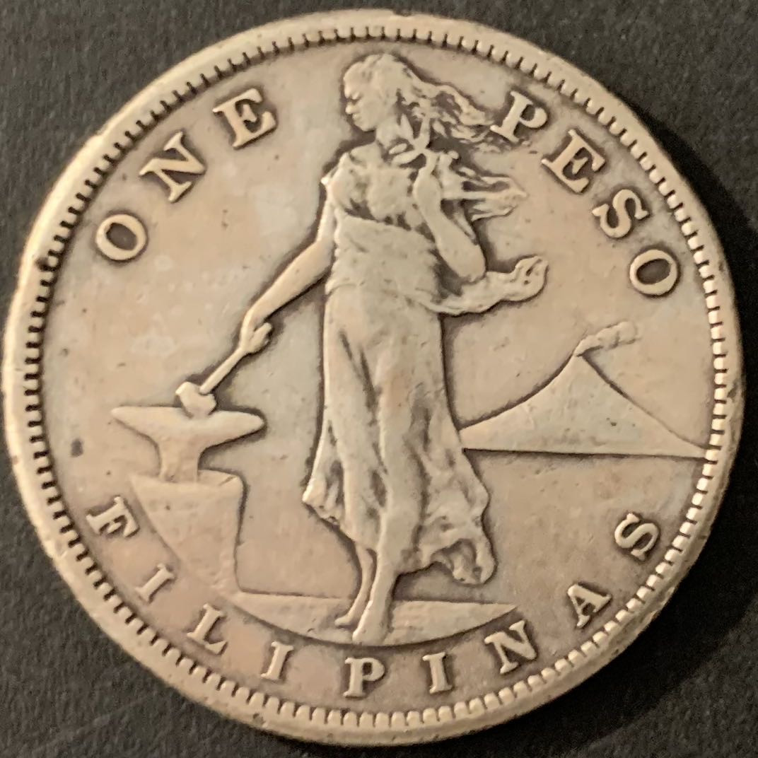 紫瑗钱币—微拍第68期  美属菲律宾 1908年 女神与火山 1比索 20克 0.8银