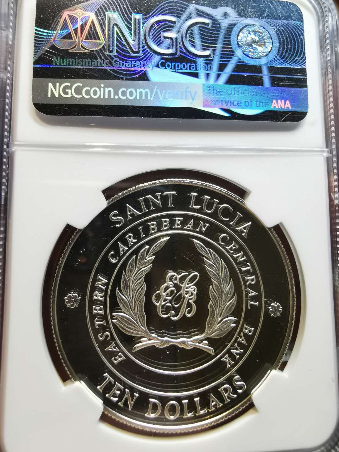 凡希社世界钱币微拍第一百二十一期 1986圣卢西亚英联邦财长会议10元大银NGC-PF69UC附证书！