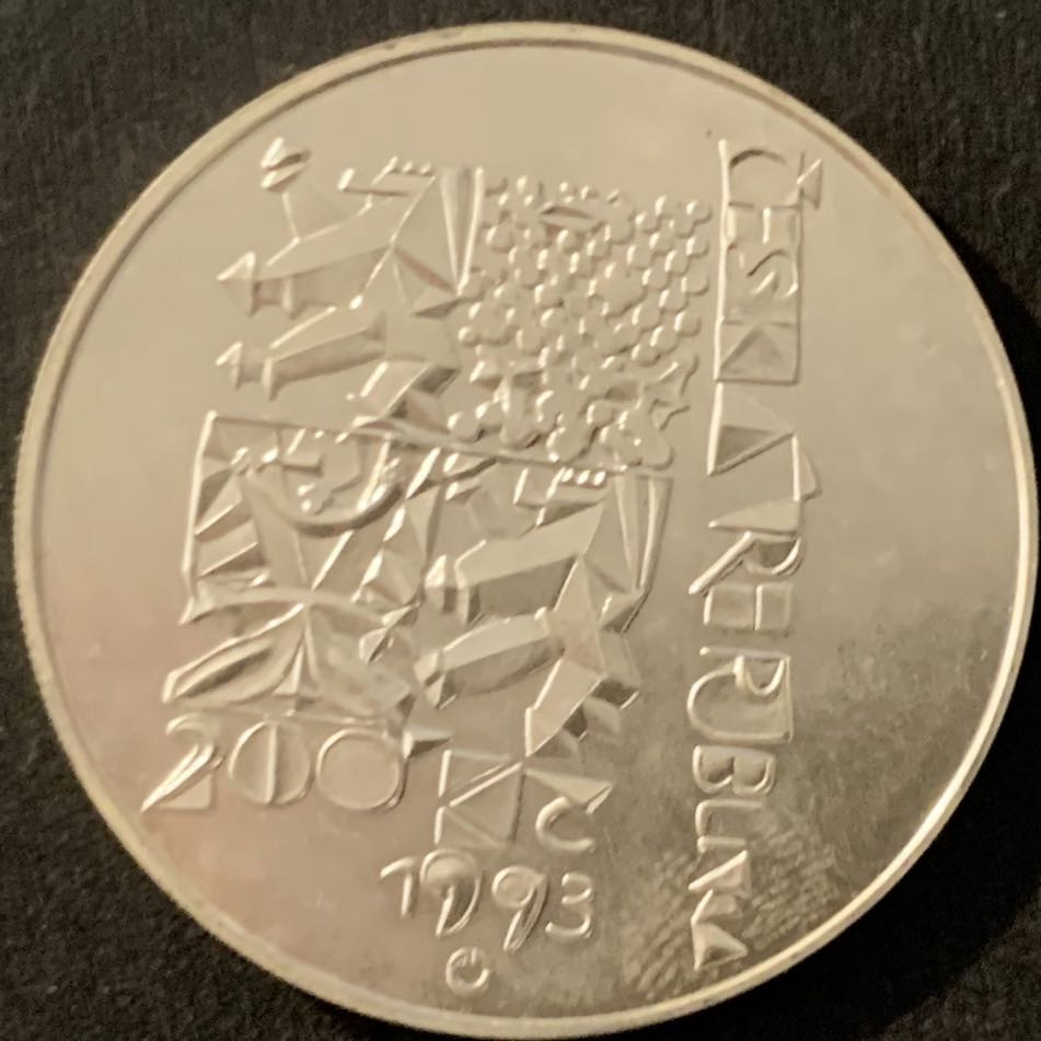 紫瑗钱币—微拍第68期  捷克 1993年  宪法1周年 200克朗 13克 0.9银 UNC