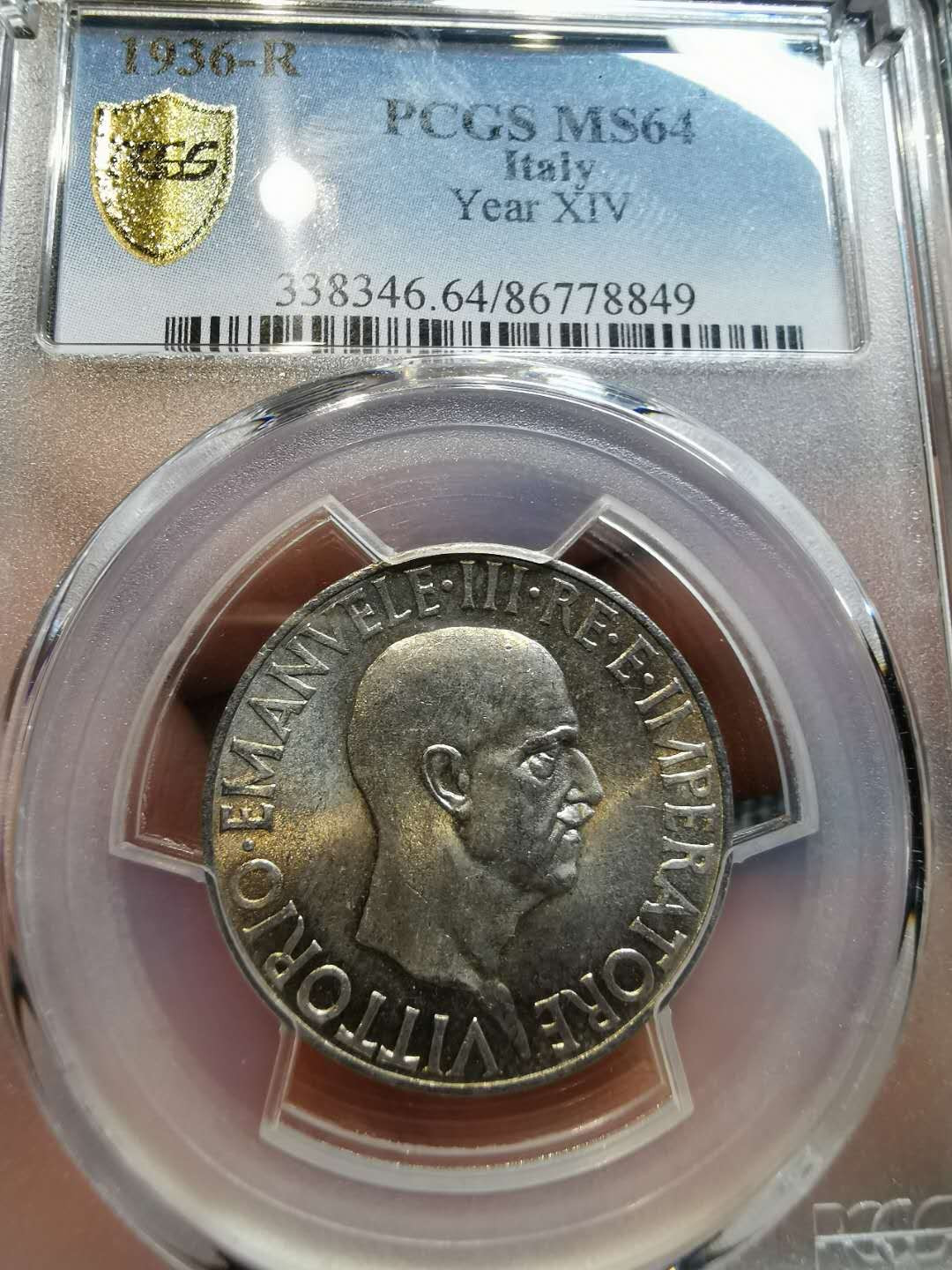 凡希社世界钱币微拍第一百二十一期 1936意大利持法西斯与NIKE的胜利女神10里拉PCGS-MS64