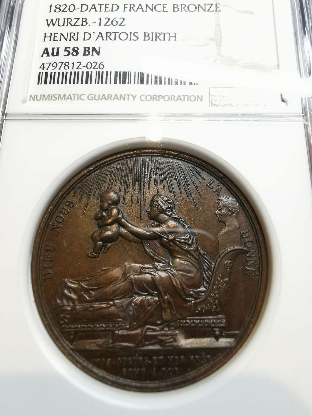 凡希社世界钱币微拍第一百二十一期 1820法国亨利王子诞生纪念铜章NGC-AU58