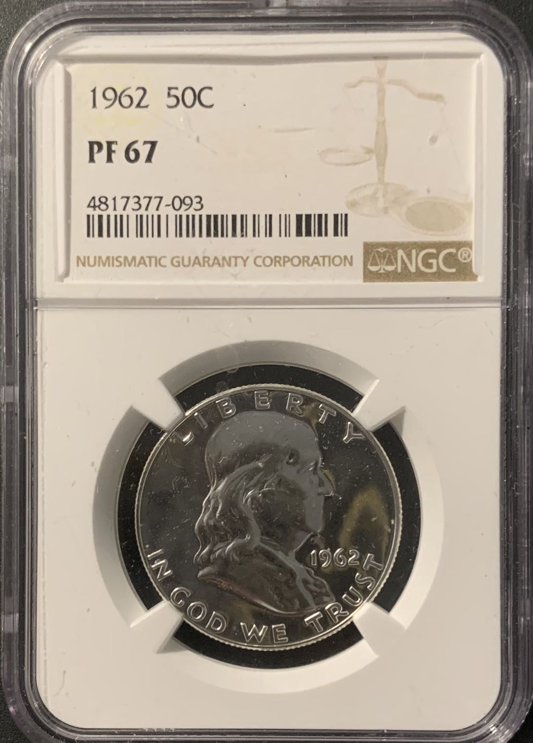 紫瑗钱币—微拍第68期  美国 1962年 富兰克林 50美分 NGC PR67 精制
