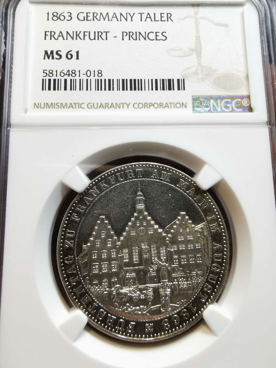 凡希社世界钱币微拍第一百二十一期 1861法兰克福王子会议泰勒NGC-MS61