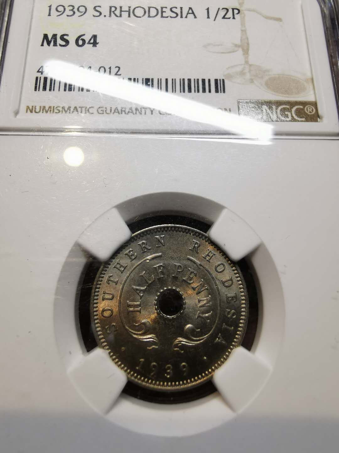 凡希社世界钱币微拍第一百二十一期 1939英属南罗得西亚1/2便士NGC-MS64
