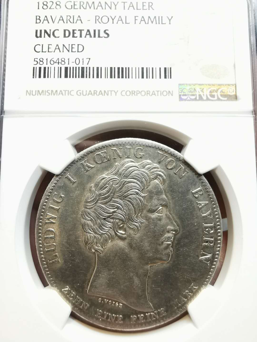 凡希社世界钱币微拍第一百二十一期 荐！1828巴伐利亚王室成员纪念泰勒大银NGC-UNCD