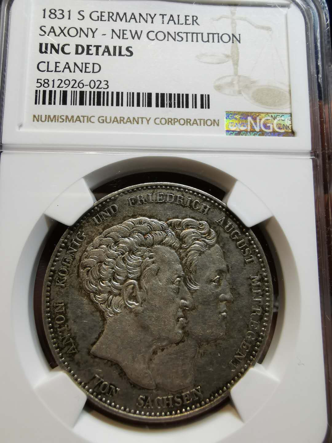 凡希社世界钱币微拍第一百二十一期 1831萨克森新宪法泰勒大银NGC-UNCD