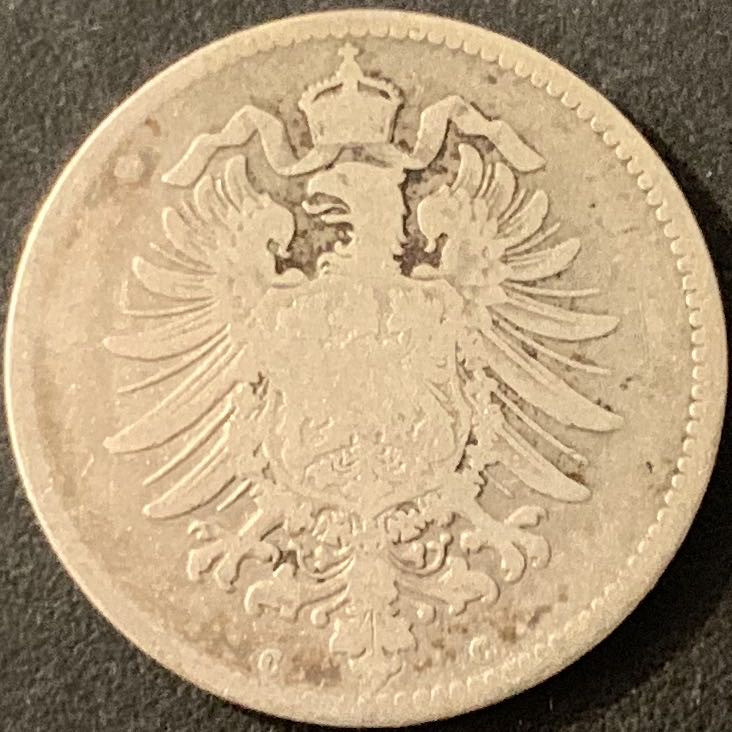 紫瑗钱币—微拍第68期  德国 1873年 C厂 短翅  1马克 5.5克 0.9银