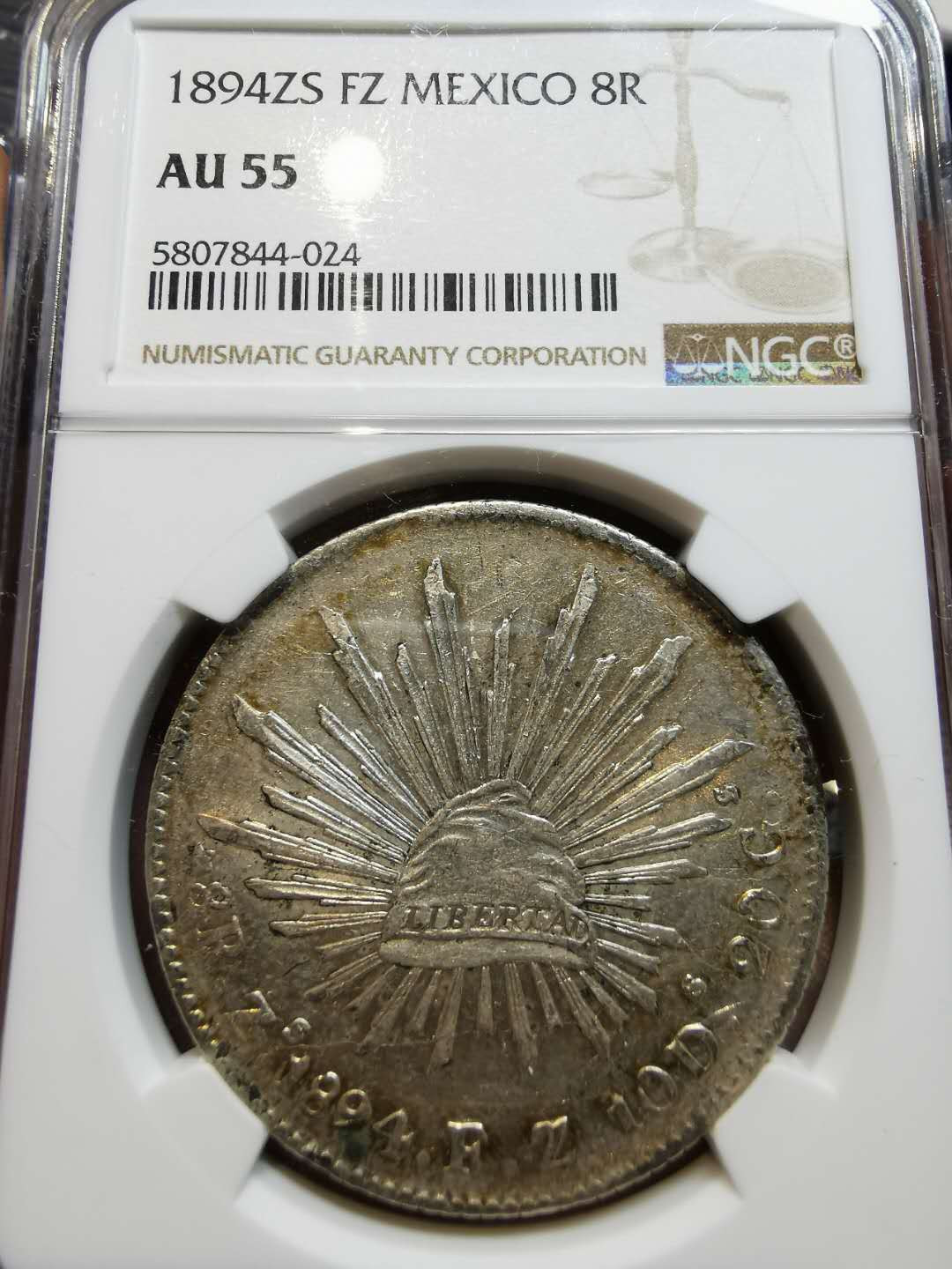 凡希社世界钱币微拍第一百二十一期 1894ZS墨西哥鹰洋NGC-AU55