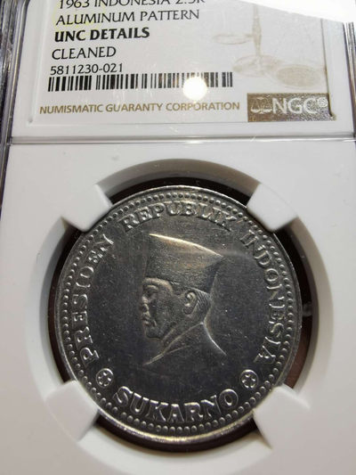 凡希社世界钱币微拍第一百二十一期 - 荐！1963印度尼西亚2.5卢比铝样币NGC-UNCD
