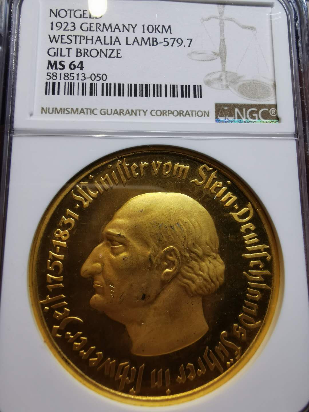 凡希社世界钱币微拍第一百二十一期 1923威斯特伐利亚马币10000马克NGC-MS64镀层光亮完美！