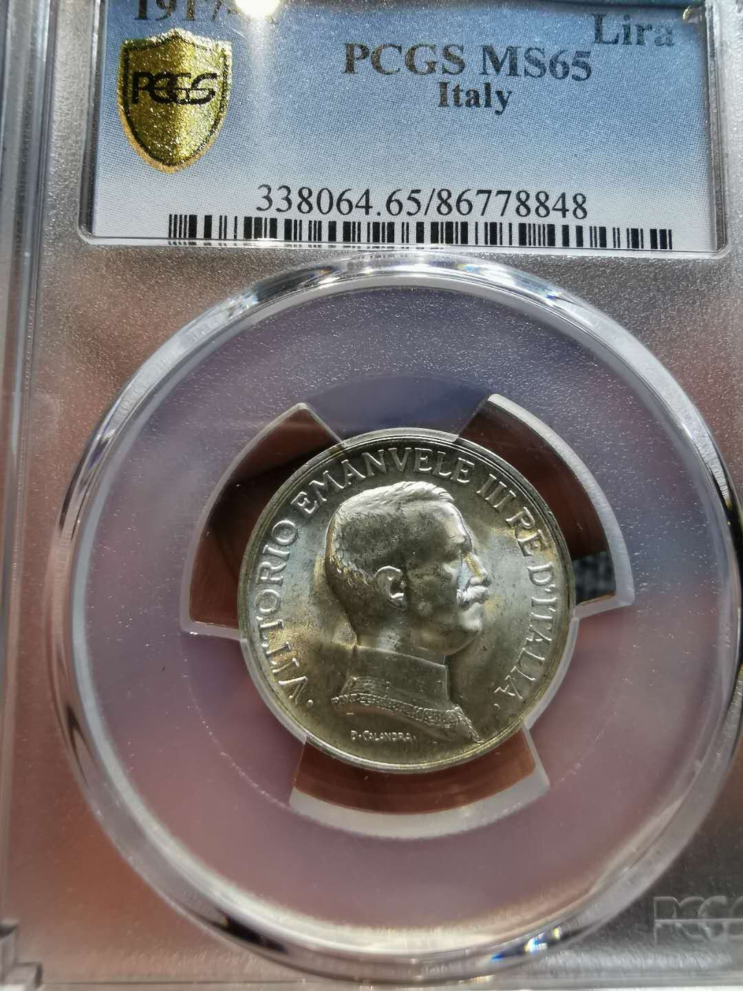 凡希社世界钱币微拍第一百二十一期 1917意大利战车里拉PCGS-MS65银光顶级品！