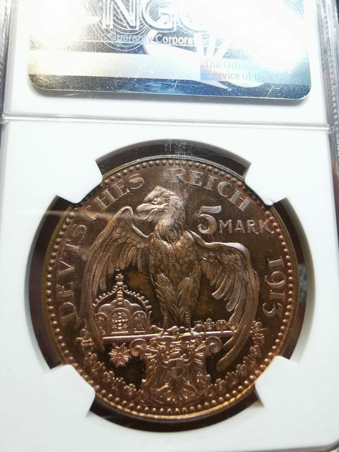 凡希社世界钱币微拍第一百二十一期 1913巴伐利亚哥茨5马克铜样NGC-PF64