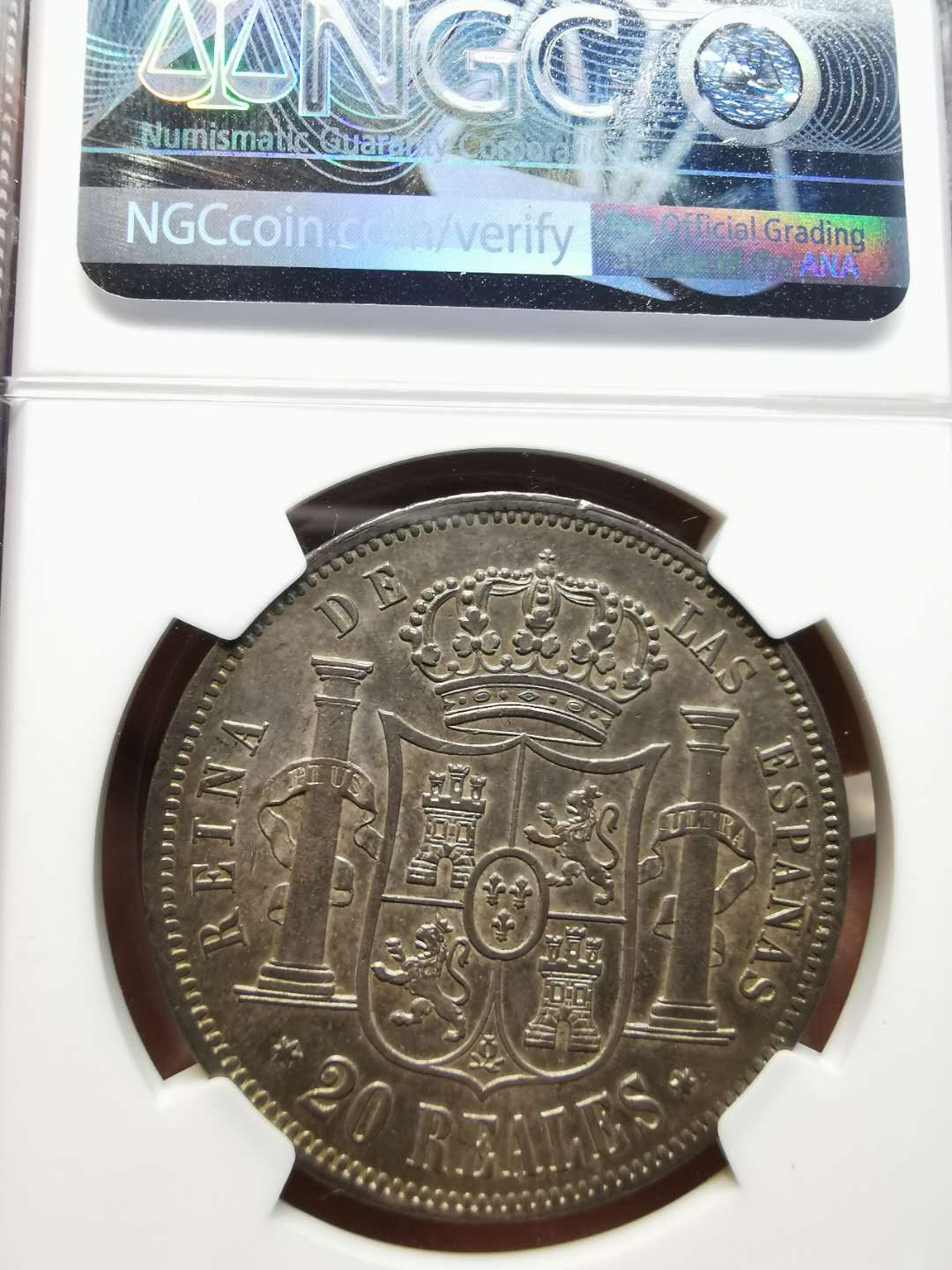 凡希社世界钱币微拍第一百二十一期 1861/60西班牙伊莎贝拉20R大银骑字版NGC-UNCD