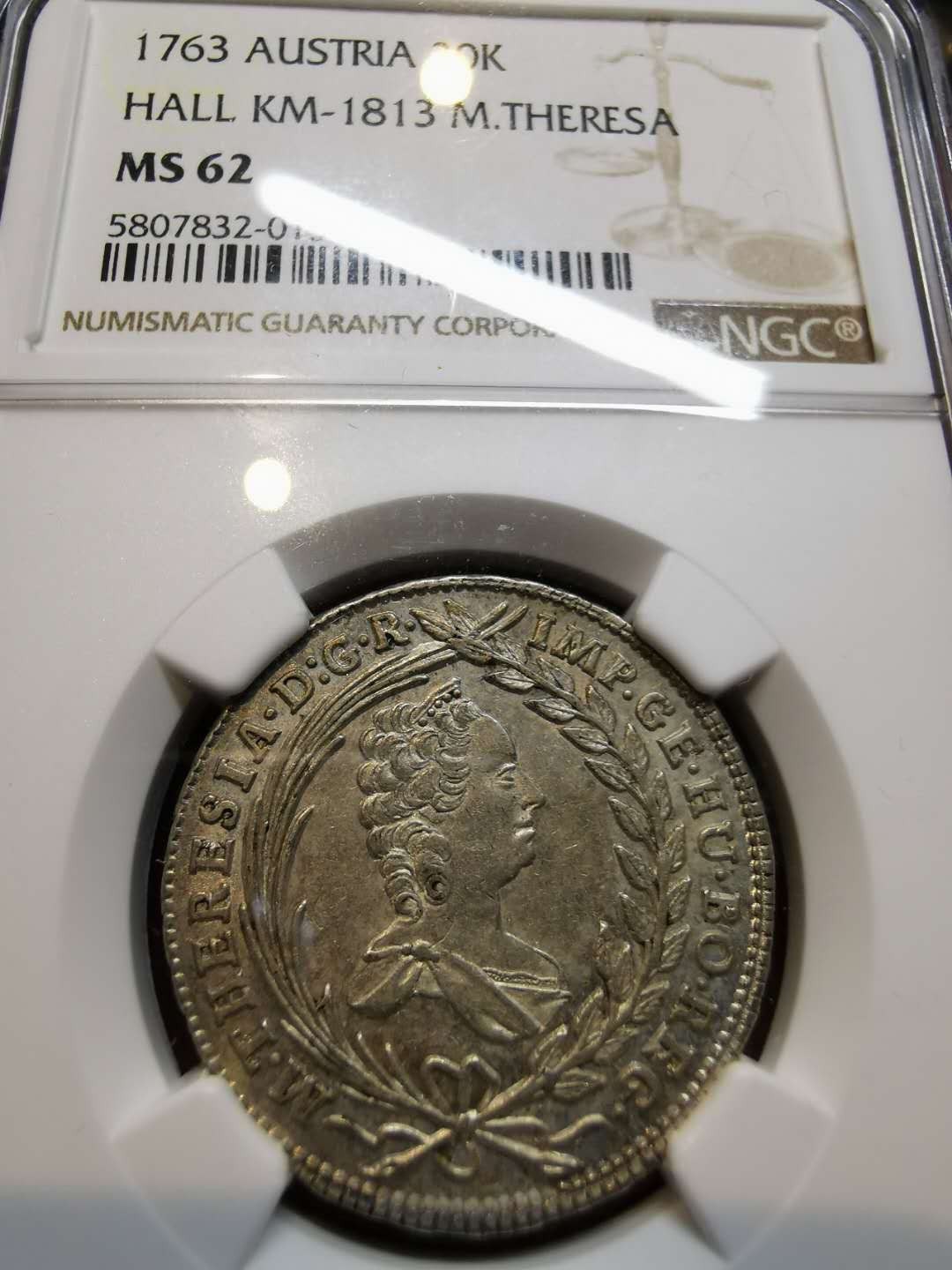 凡希社世界钱币微拍第一百二十一期 1763奥地利特蕾莎20K银NGC-MS62