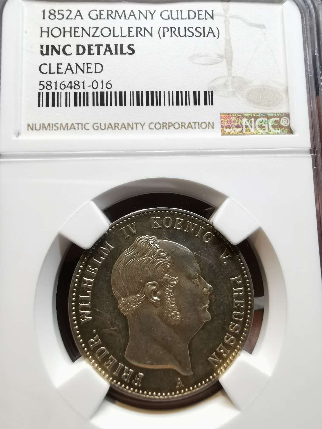 凡希社世界钱币微拍第一百二十一期 1852霍亨索伦普鲁士GULDEN NGC-UNCD