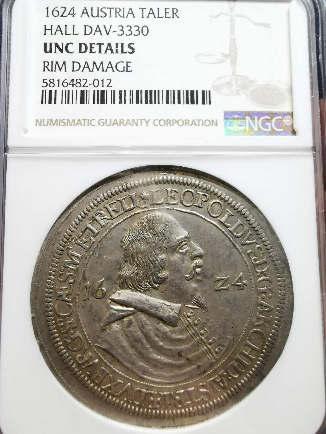 凡希社世界钱币微拍第一百二十一期 稀！1624奥地利利奥波德大公泰勒大银NGC-UNCD品相极佳！