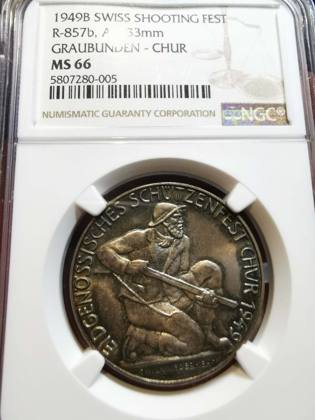 凡希社世界钱币微拍第一百二十一期 1949瑞士格劳宾登射击节银章NGC-MS66