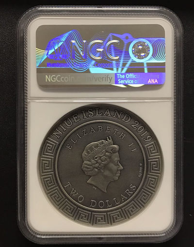 【随心拍&GetCoins】现代钱币拍卖第五十三期 纽埃2019年众神3火神赫准斯托斯超高浮雕镀金银币NGC70首期蓝标