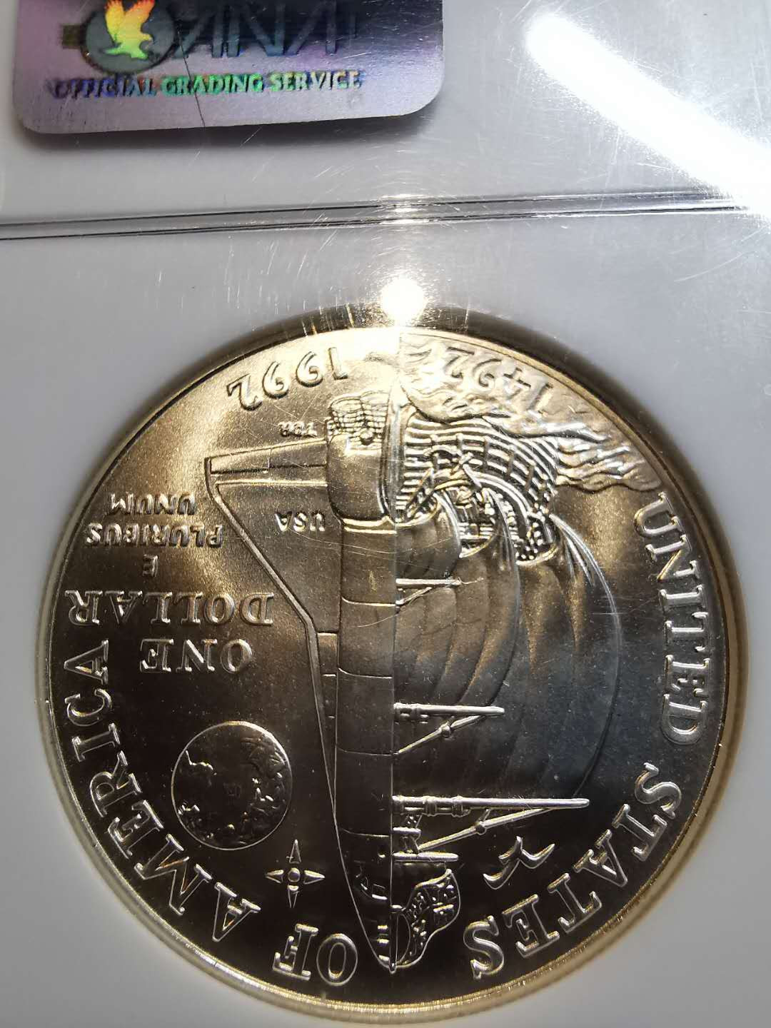 凡希社外币AI第二场 副品调剂 1992美国哥伦布壹圆NGC-MS69