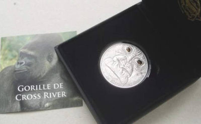 【随心拍&GetCoins】现代钱币拍卖第五十三期 喀麦隆2012年大猩猩仿古高浮雕镶嵌银币