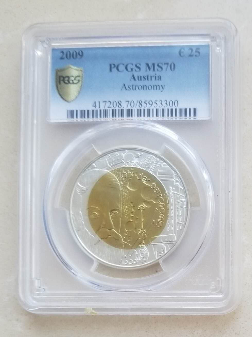 【随心拍&GetCoins】现代钱币拍卖第五十三期 PCGS70-奥地利2009年天文年伽利略25欧元银铌双金属币