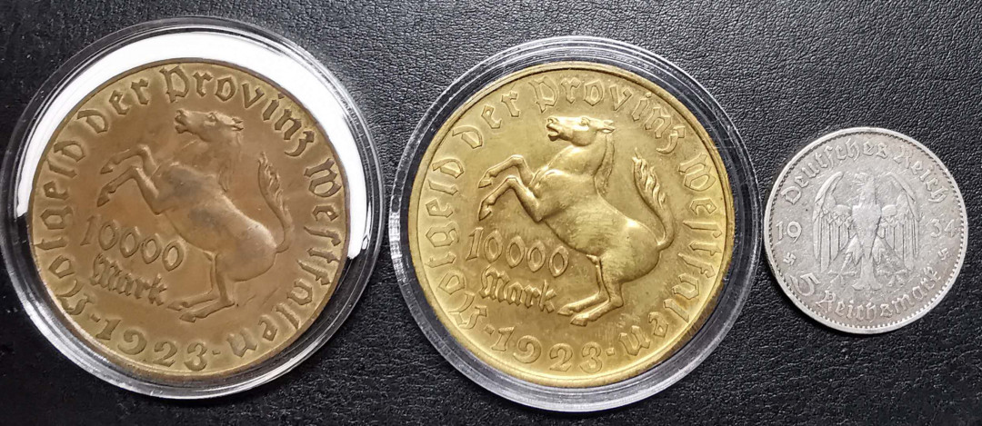 凡希社外币AI第二场 副品调剂 威斯特伐利亚马币10000马克一对UNC附赠教堂5马克