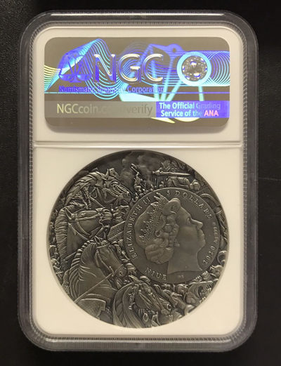 【随心拍&GetCoins】现代钱币拍卖第五十三期 纽埃2020年天启四骑士系列黑马骑士高浮雕镀金银币NGC70首期蓝标
