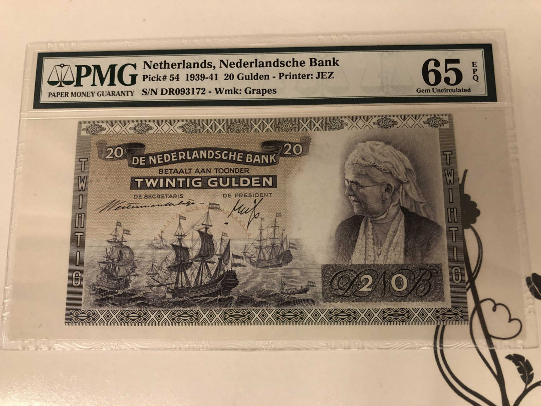 【收藏联盟】第141期拍卖——奥斯陆大学的英杰（共50拍） 荷兰 1939-41年20盾 PMG65EPQ 摄政王艾玛