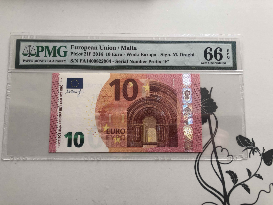 【收藏联盟】第141期拍卖——奥斯陆大学的英杰（共50拍） 欧盟 2014年10欧元 三签 PMG66EPQ 马耳他版