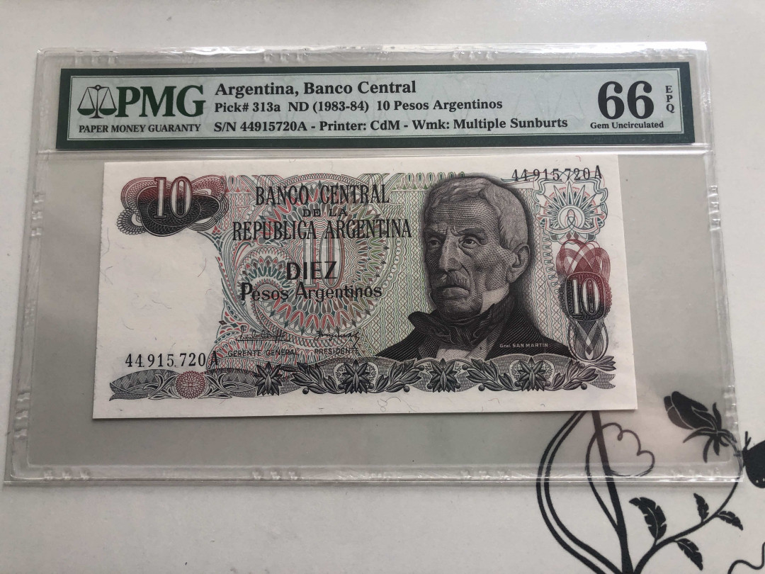【收藏联盟】第141期拍卖——奥斯陆大学的英杰（共50拍） 阿根廷 1983-84年 10比索 PMG66EPQ