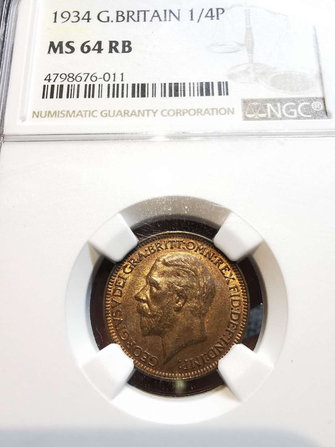 凡希社外币AI第二场 副品调剂 1934英国乔五1/4便士NGC-MS64