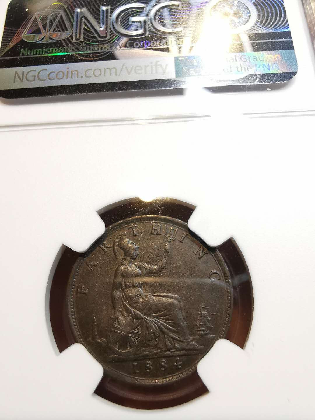 凡希社外币AI第二场 副品调剂 1884英国小维1/4便士NGC-AU50