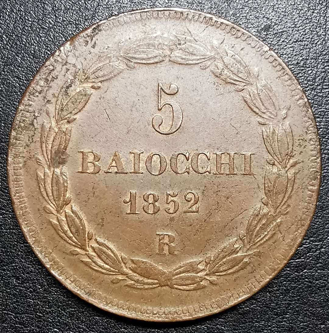 凡希社外币AI第二场 副品调剂 1852教皇国5贝大铜AU原光犹存！