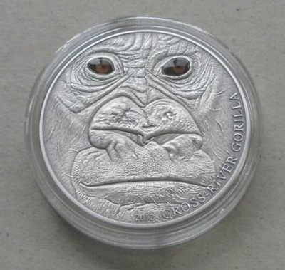 【随心拍&GetCoins】现代钱币拍卖第五十三期 喀麦隆2012年大猩猩仿古高浮雕镶嵌银币