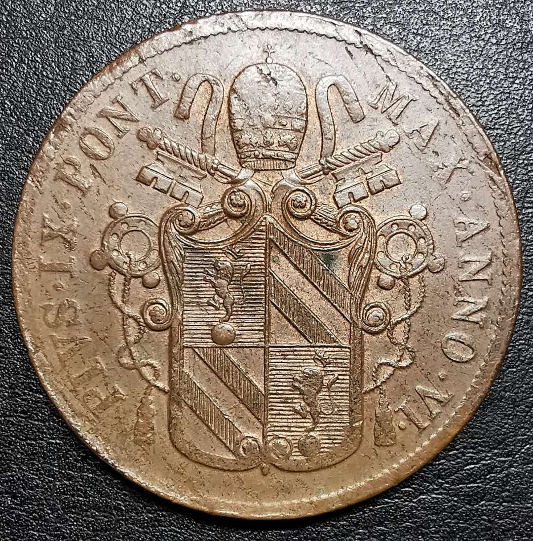 凡希社外币AI第二场 副品调剂 1852教皇国5贝大铜AU原光犹存！