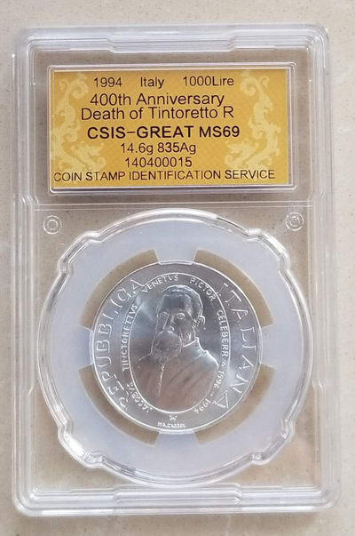 【随心拍&GetCoins】现代钱币拍卖第五十三期 获奖币意大利1994年画家丁托列托纪念银币