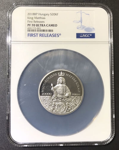 【随心拍&GetCoins】现代钱币拍卖第五十三期 匈牙利2018年20000福林 精制纪念银币马蒂亚斯国王NGC70首期蓝标