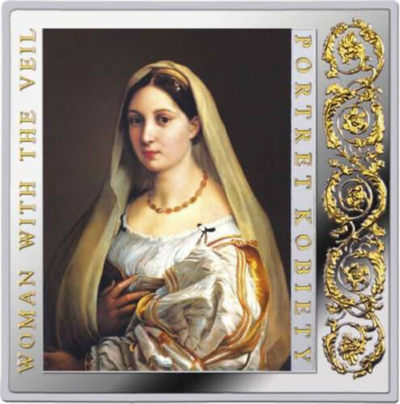 【随心拍&GetCoins】现代钱币拍卖第五十三期 纽埃2014年1新西兰元，文艺复兴大师艺术系列 拉斐尔 超级名画“面纱美女《弗娜丽娜》”异形(方形)双面镶(镀)24K金 数字亮光彩色精制银币