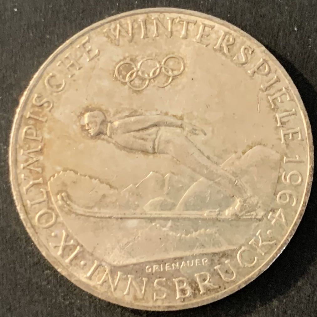 紫瑗钱币—微拍第70期  奥地利 1964年 因斯布鲁克冬奥会 高台滑雪 50先令 20克 0.9银