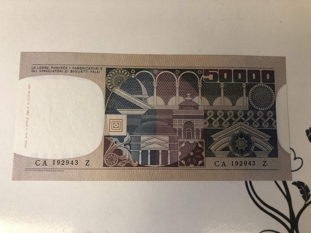 【收藏联盟】第142期拍卖——地中海心脏（共50拍） 意大利 1977年50000里拉 UNC