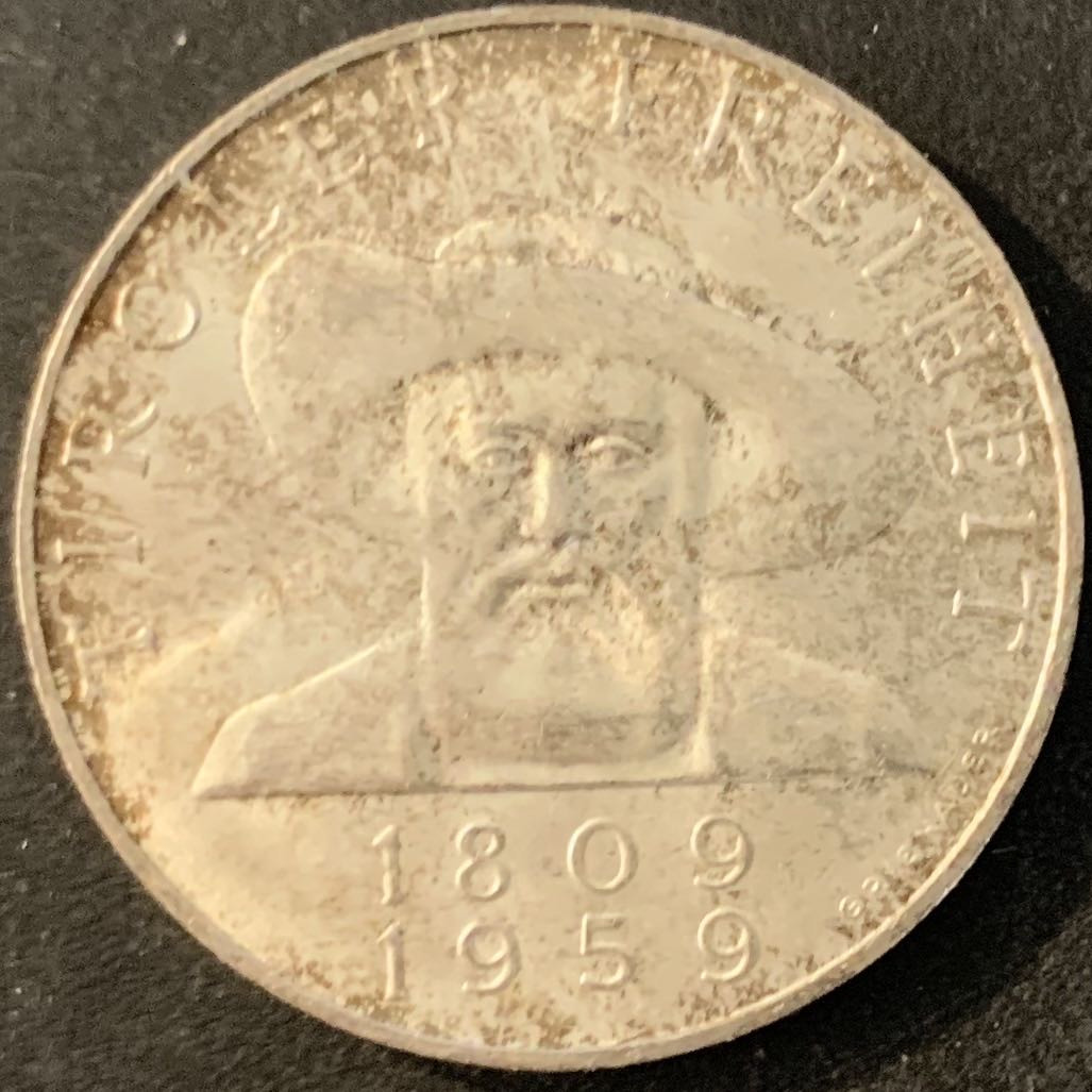 紫瑗钱币—微拍第70期  奥地利 1959年 蒂罗尔解放150周年 50先令 20克 0.9银