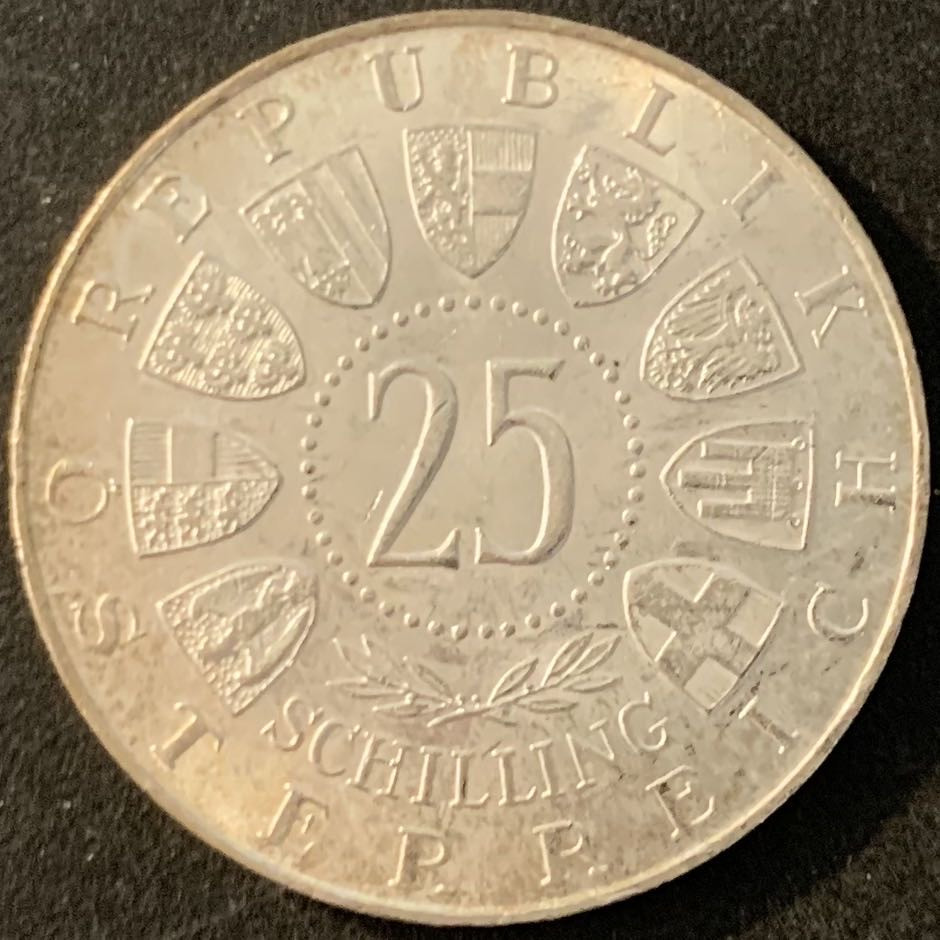 紫瑗钱币—微拍第70期  奥地利 1961年 布尔根兰建州40周年 25先令 13克 0.8银