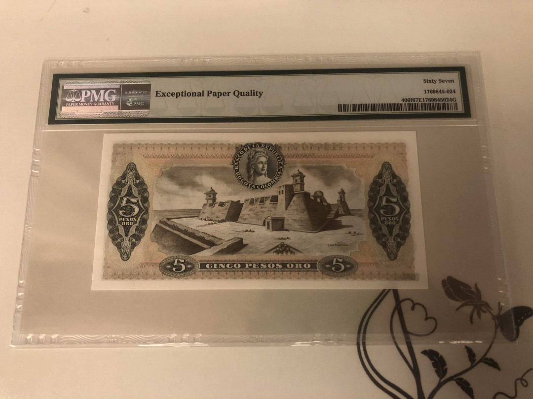 【收藏联盟】第142期拍卖——地中海心脏（共50拍） 【冠军分】哥伦比亚 1978-81年 5比索 PMG67EPQ 