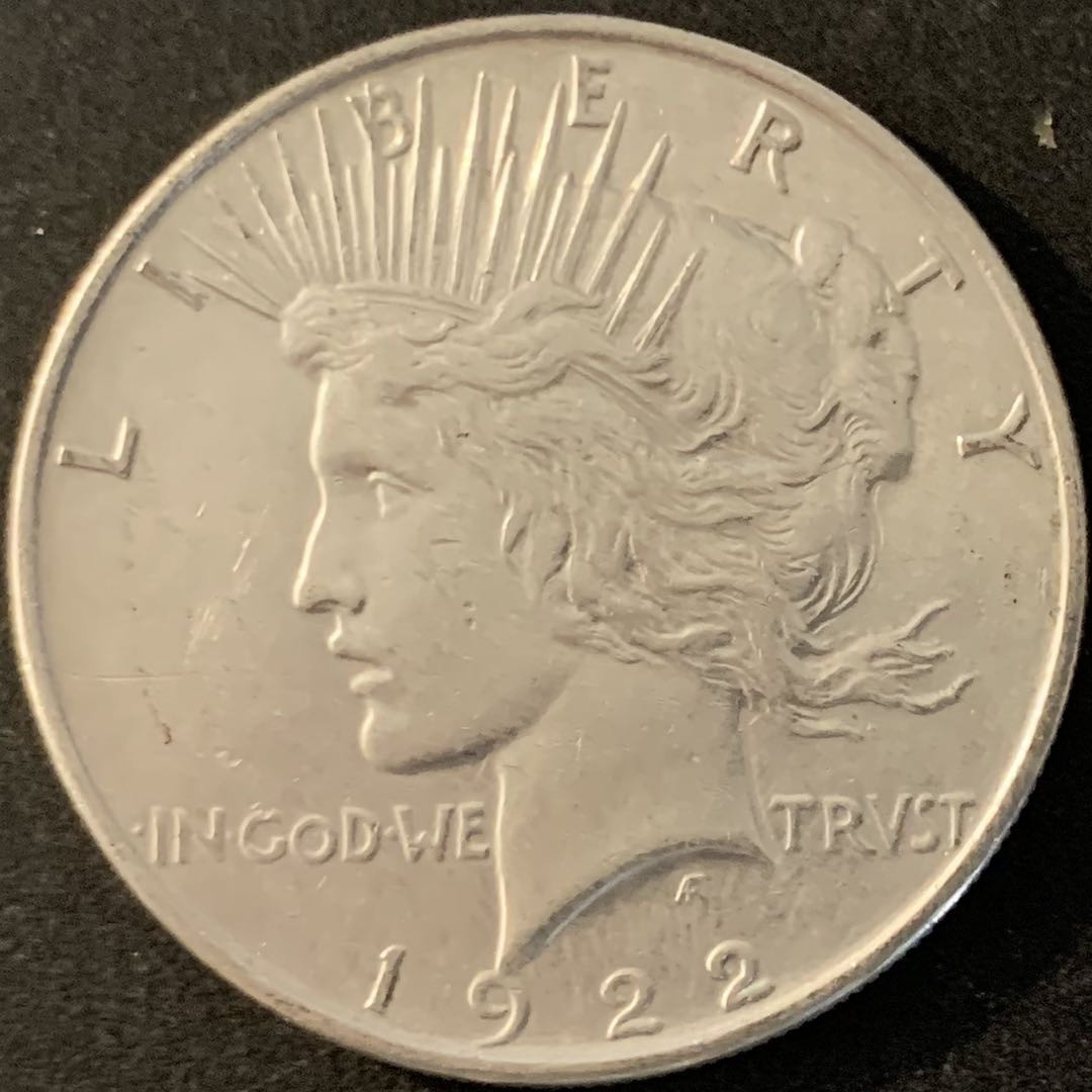 紫瑗钱币—微拍第70期  美国 1922年 和平鸽 1美元 26.73克 0.9银 UNC