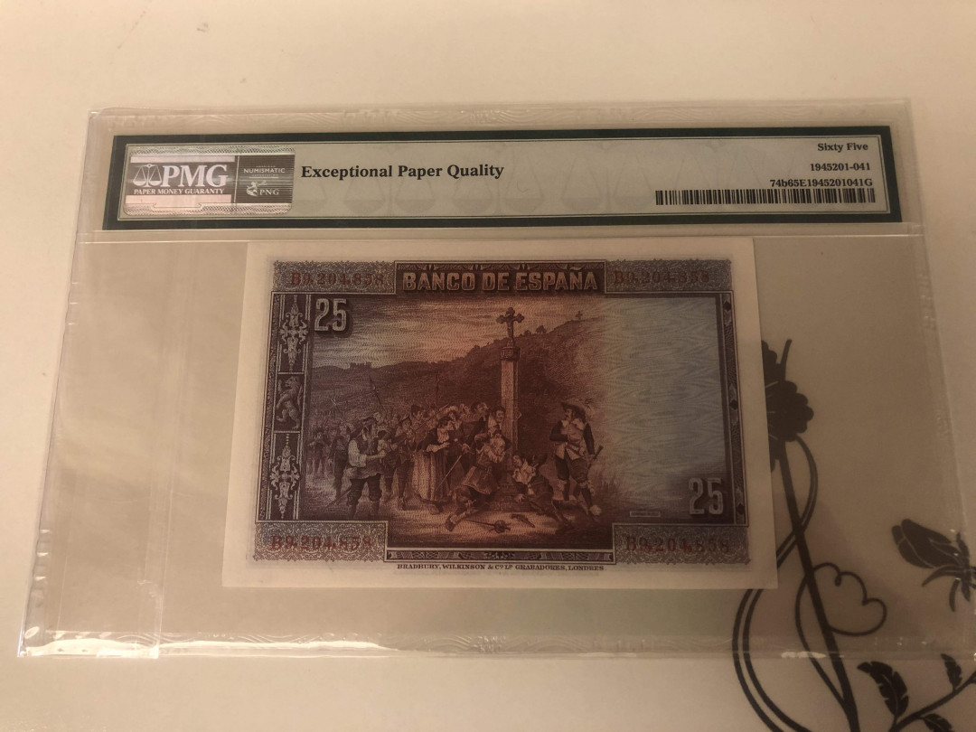 【收藏联盟】第142期拍卖——地中海心脏（共50拍） 西班牙 1928年 25比塞塔 PMG65EPQ BWC